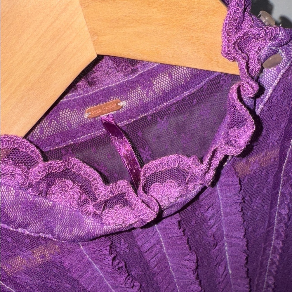 Free people tunic lace purple faded burn out dyed ruffled dark academia grunge - Picture 6 of 6